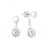 Cercei perle naturale albe de argint cu cristale DiAmanti SK19225E-W-G